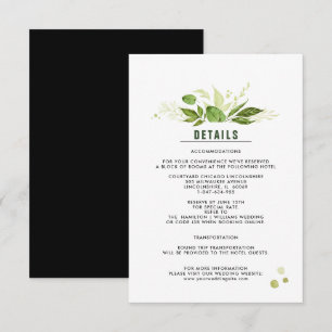 Grönt Black Botanical Bröllop-detaljkort Tilläggskort