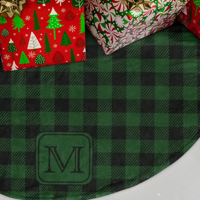 Grönt Black Buffalo Play Personlig Monogram Julgransmatta Borstad Polyester (Skapare uppladdad)