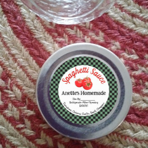 Grönt Black Check Homemade Spaghetti Sauce Sticker Runt Klistermärke