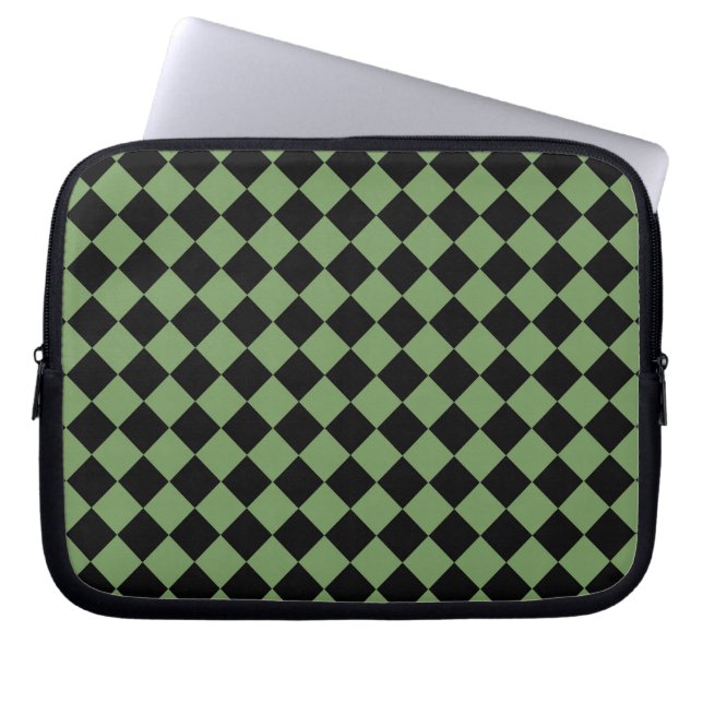 Grönt Black Checker Diamond Mönster Laptop Fodral (Framsidan)