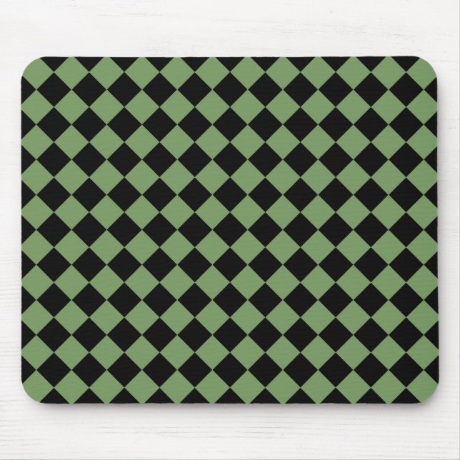 Grönt Black Checker Diamond Mönster Musmatta (Framsidan)