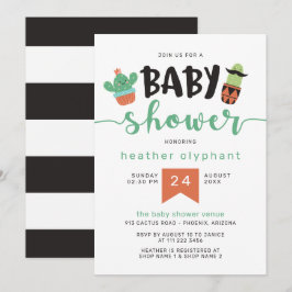 Grönt Black Coola Cactus Baby Shower Inbjudningar