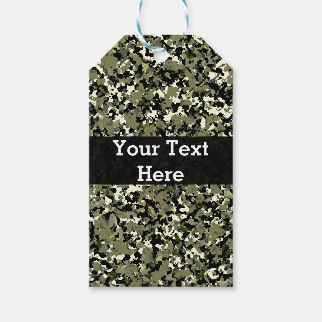Grönt Black Cream Camouflage Mönster Favor Presentetikett (Framsidan)