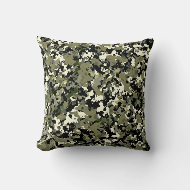 Grönt Black Cream Camouflage Mönster Skriv ut Kudde (Framsida)