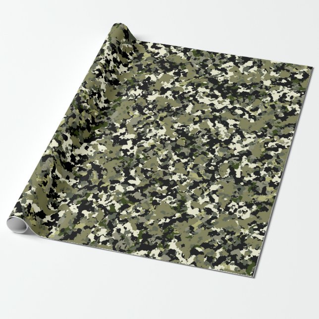 Grönt Black Cream Camouflage Mönster Skriv ut Presentpapper (Utrullad)