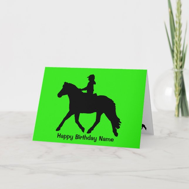 Grönt Black Cute Pony Rider Silhouette Birthday Kort (Framsida)