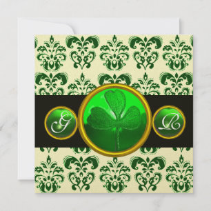 GRÖNT BLACK DAMASK MED SHAMROCK MONOGRAM Guld Inbjudningar