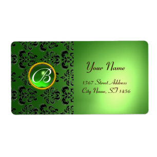 GRÖNT BLACK DAMASK MONOGRAM,emerald Fraktsedel
