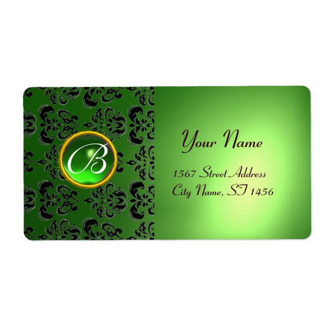 GRÖNT BLACK DAMASK MONOGRAM,emerald Fraktsedel (Framsidan)