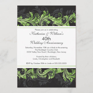 Grönt Black Damask Swirl-inbjudan på årsdagen Inbjudningar
