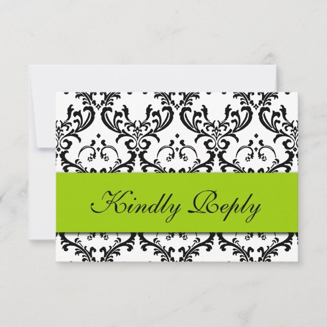 Grönt Black Damask Wedding OSA Kort (Framsida)
