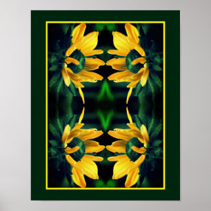 Grönt Black Eyed Susan Abstrakt Flower Art Poster