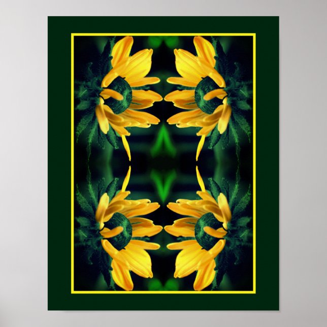 Grönt Black Eyed Susan Abstrakt Flower Art Poster (Framsidan)