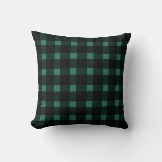Grönt Black Gingham Mönster Kudde (Framsida)