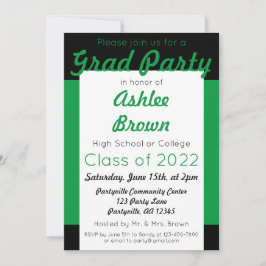 Grönt Black Grad Party Bold Studenten Inbjudningar