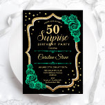 Grönt Black Guld Surprise 50:e födelsedagen Inbjudningar<br><div class="desc">Överraskande 50 Födelsedagsfest inbjudan. Feminsvart och smaragd grönt med faux glitter guld. Funktioner ro,  typsnitt för skript och konfiguration. Perfekt för en elegants damdag i firande. Kan vara personlig att visa vilken ålder som helst. Skrivna Zazzle-inbjudningar eller digital utskrivbar mall för omedelbar nedladdning.</div>