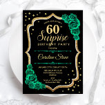 Grönt Black Guld Surprise 60:e födelsedagen Inbjudningar<br><div class="desc">Överraskande 60 Födelsedagsfest inbjudan. Feminsvart och smaragd grönt med faux glitter guld. Funktioner ro,  typsnitt för skript och konfiguration. Perfekt för en elegants damdag i firande. Kan vara personlig att visa vilken ålder som helst. Skrivna Zazzle-inbjudningar eller digital utskrivbar mall för omedelbar nedladdning.</div>