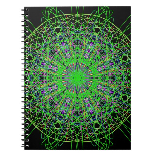 Grönt Black Kaleidoscope Mandala Art Anteckningsbok (Framsidan)