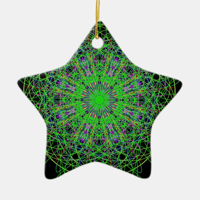Grönt Black Kaleidoscope Mandala Art Julgransprydnad Keramik (Framsidan)