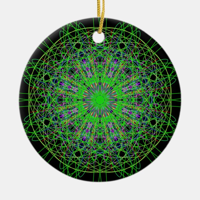 Grönt Black Kaleidoscope Mandala Art Julgransprydnad Keramik (Framsidan)