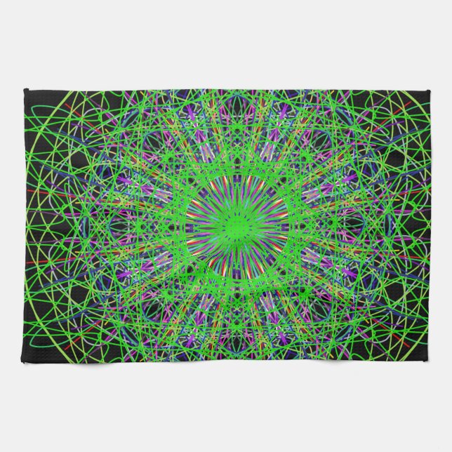Grönt Black Kaleidoscope Mandala Art Kökshandduk (Horisontell)