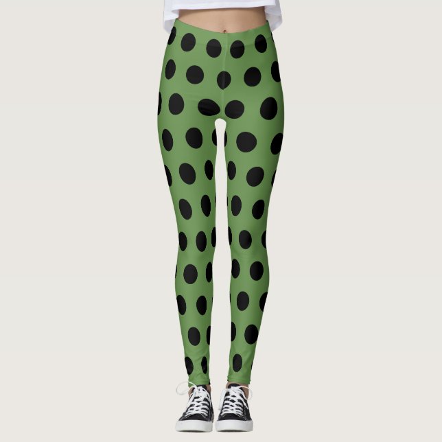 Grönt Black Ladybird Costume Spots Retro Leggings (Framsida)