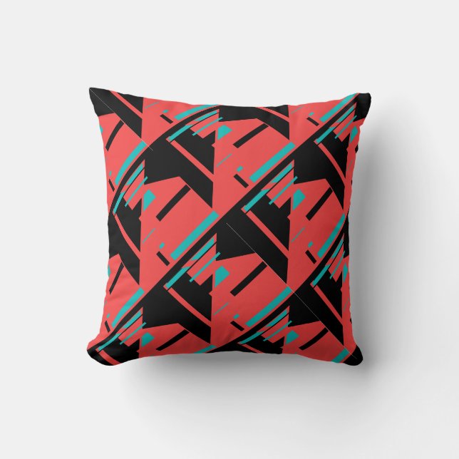 Grönt Black Large Shapes på Red Background Design Kudde (Framsida)