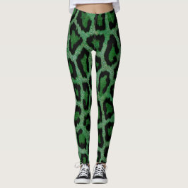Grönt Black Leopard Animal Print Leggings