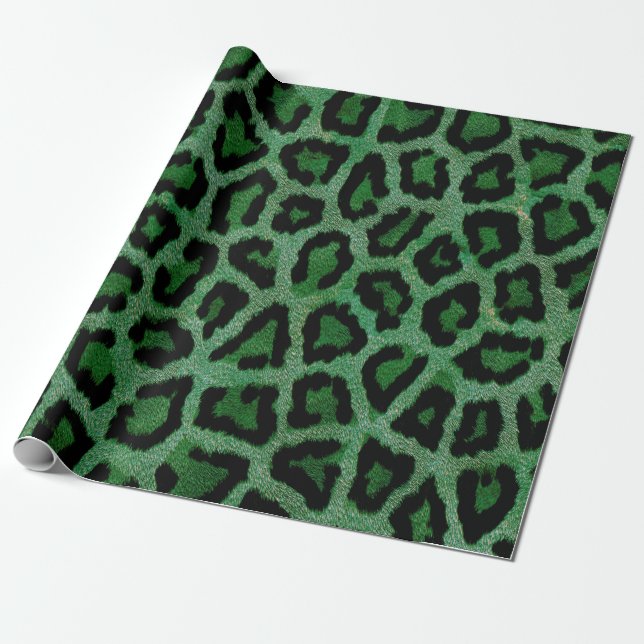 Grönt Black Leopard Animal Print Presentpapper (Utrullad)