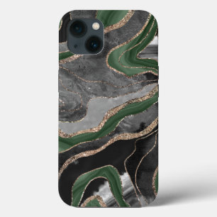 Grönt Black Marble Agate Guld Glitter Glam #1