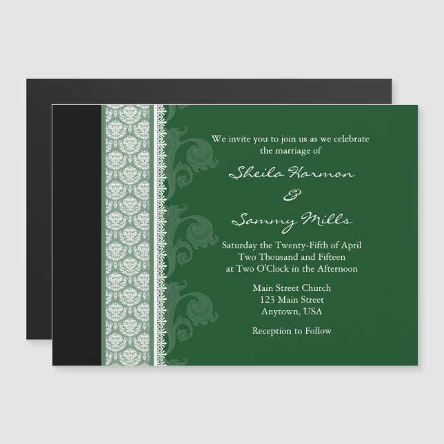 Grönt Black Modern Magnetic Wedding Investigation Magnetisk Inbjudningskort (Fram/baksida)