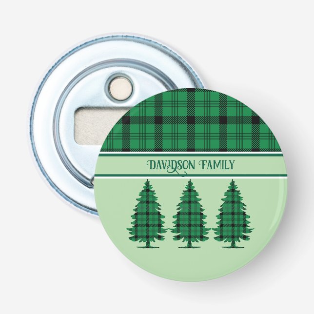 Grönt Black Mysigt Tartan Gräs Träd Flasköppnare (Framsidan)