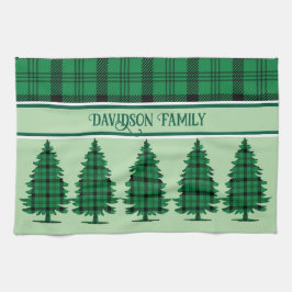 Grönt Black Mysigt Tartan Gräs Träd Kökshandduk