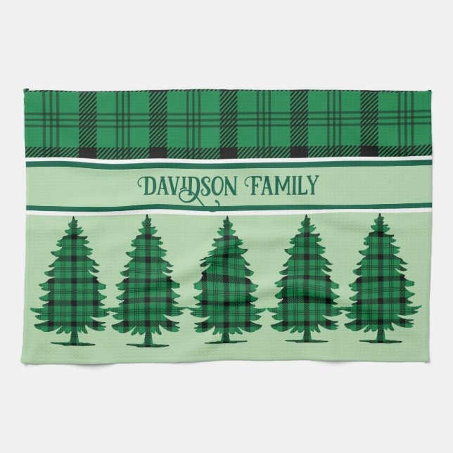 Grönt Black Mysigt Tartan Gräs Träd Kökshandduk (Horisontell)