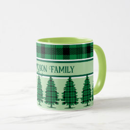 Grönt Black Mysigt Tartan Gräs Träd Mugg