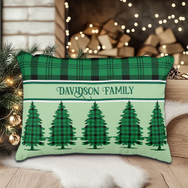Grönt Black Mysigt Tartan Gräs Träd Prydnadskudde