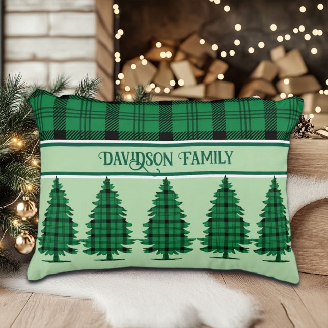 Grönt Black Mysigt Tartan Gräs Träd Prydnadskudde (Skapare uppladdad)