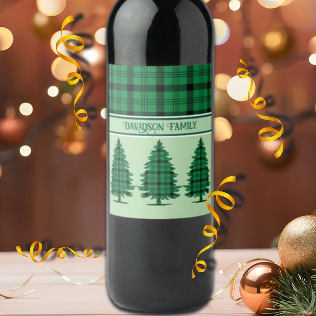 Grönt Black Mysigt Tartan Gräs Träd Vinflaska Etikett (Skapare uppladdad)