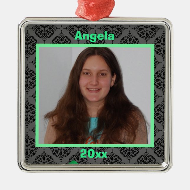 Grönt Black och Grått Damask Keepsaké Ornament (Framsidan)