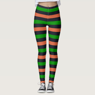 Grönt Black Orange Stripe Halloween Leggings