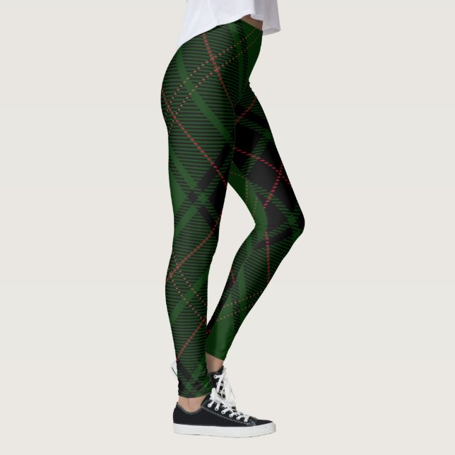 Grönt Black Red Trendig Diagonal Tartan Play Leggings (Höger)