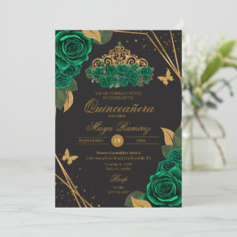 Grönt Black Ro Tiara Guld Glitter Quinceañera Inbjudningar