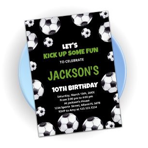 Grönt Black Soccer Birthday-inbjudningar Inbjudningar