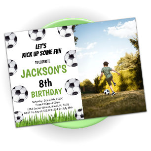 Grönt Black Soccer Birthday-inbjudningar med foto Inbjudningar
