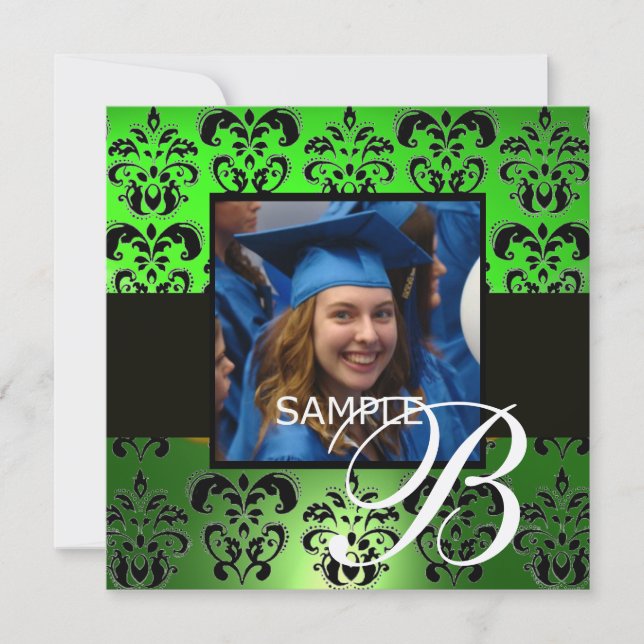 GRÖNT BLACK STUDENTEN DAMASK MONOGRAM-champagne Inbjudningar (Framsida)