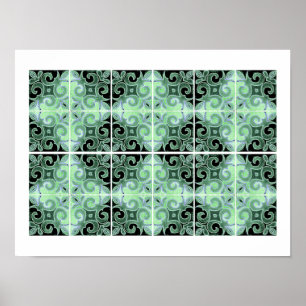 Grönt Black Swirl Inspinerad av Portugisiska Azule Poster