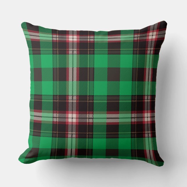 Grönt Black Tartan Play Mönster Kudde (Framsida)