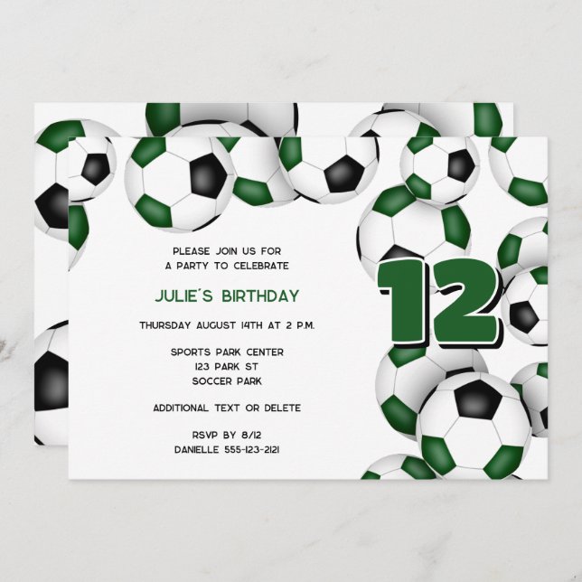 grönt Black team färg fotbollar sportbollar party Inbjudningar (Fram/baksida)