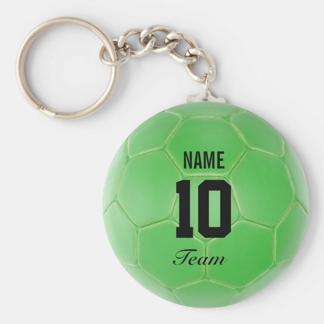 Grönt Black Team Occer Ball Personlig Namn Nyckelring (Framsidan)