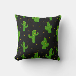 Grönt Black Tecknad Cactus Plant Patterned Kudde